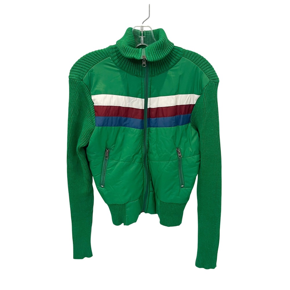Vintage Mossimo Y2K Green‎ Puffer Sweater Jacket Womens XL Ribbed Knit Striped